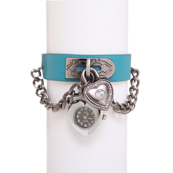 ⛓BLUE STRAP CHAINY BRACELET W/ WATCH & HEARTS - Picture 3 of 4